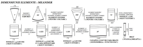 Dimensiunii & Detalii elemente canapele din piele - Meander.